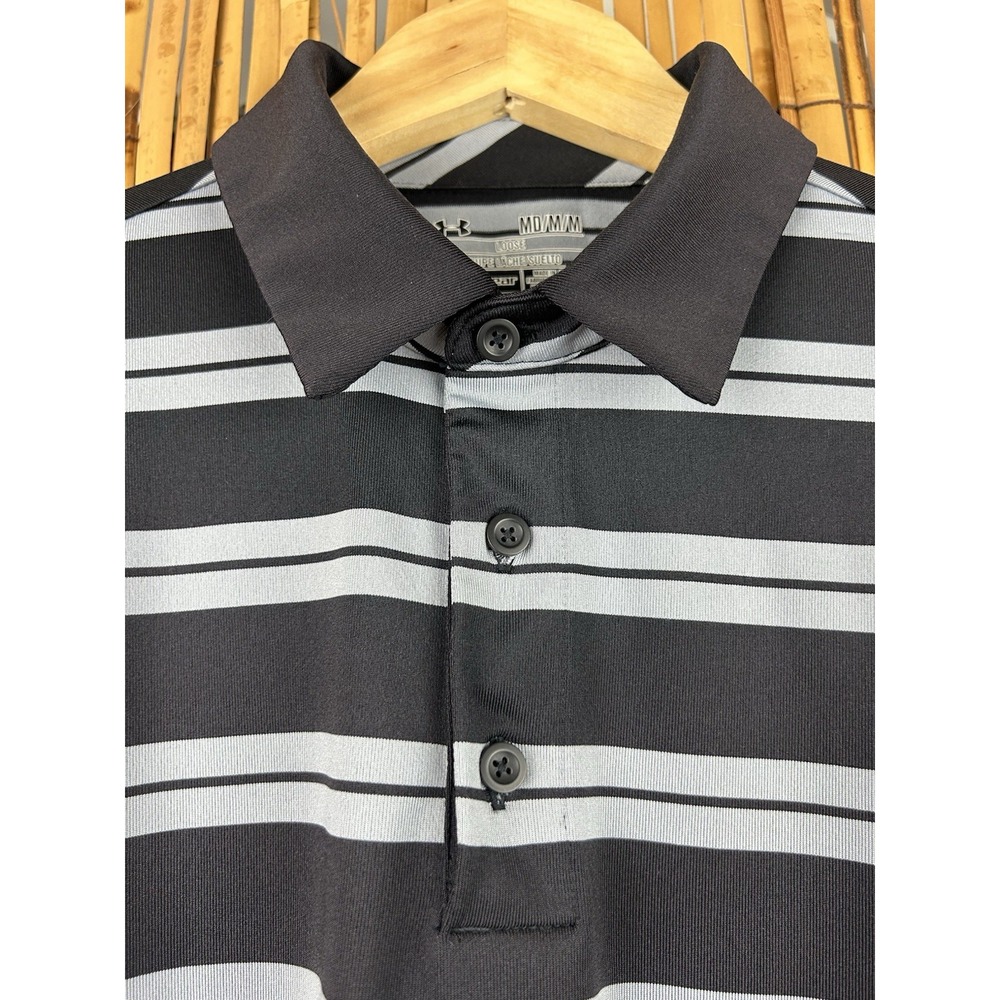 Under Armour Heat Gear Men's Short Sleeve Polo - Black Gray - Medium Loose Fit - Picture 4 of 15
